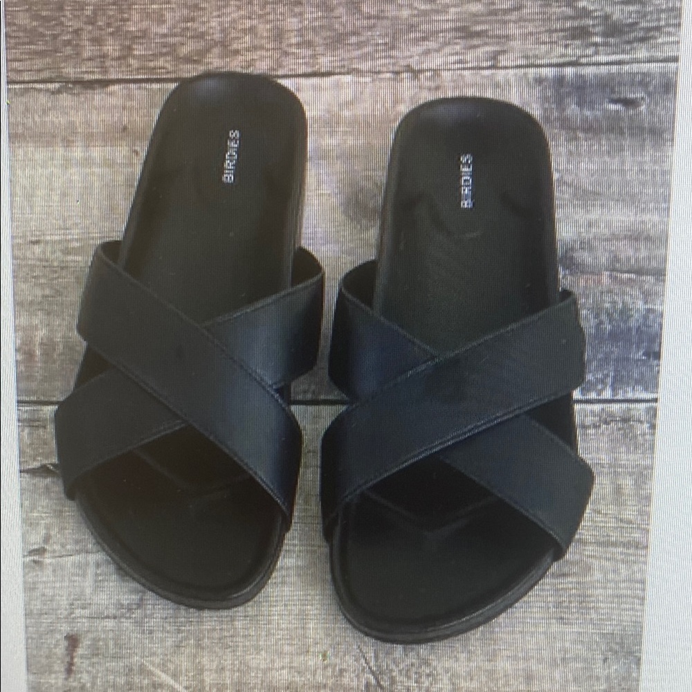 Birdies Women's Size 6 Black The Robin Slip On Slide Sandals Cross Strap
